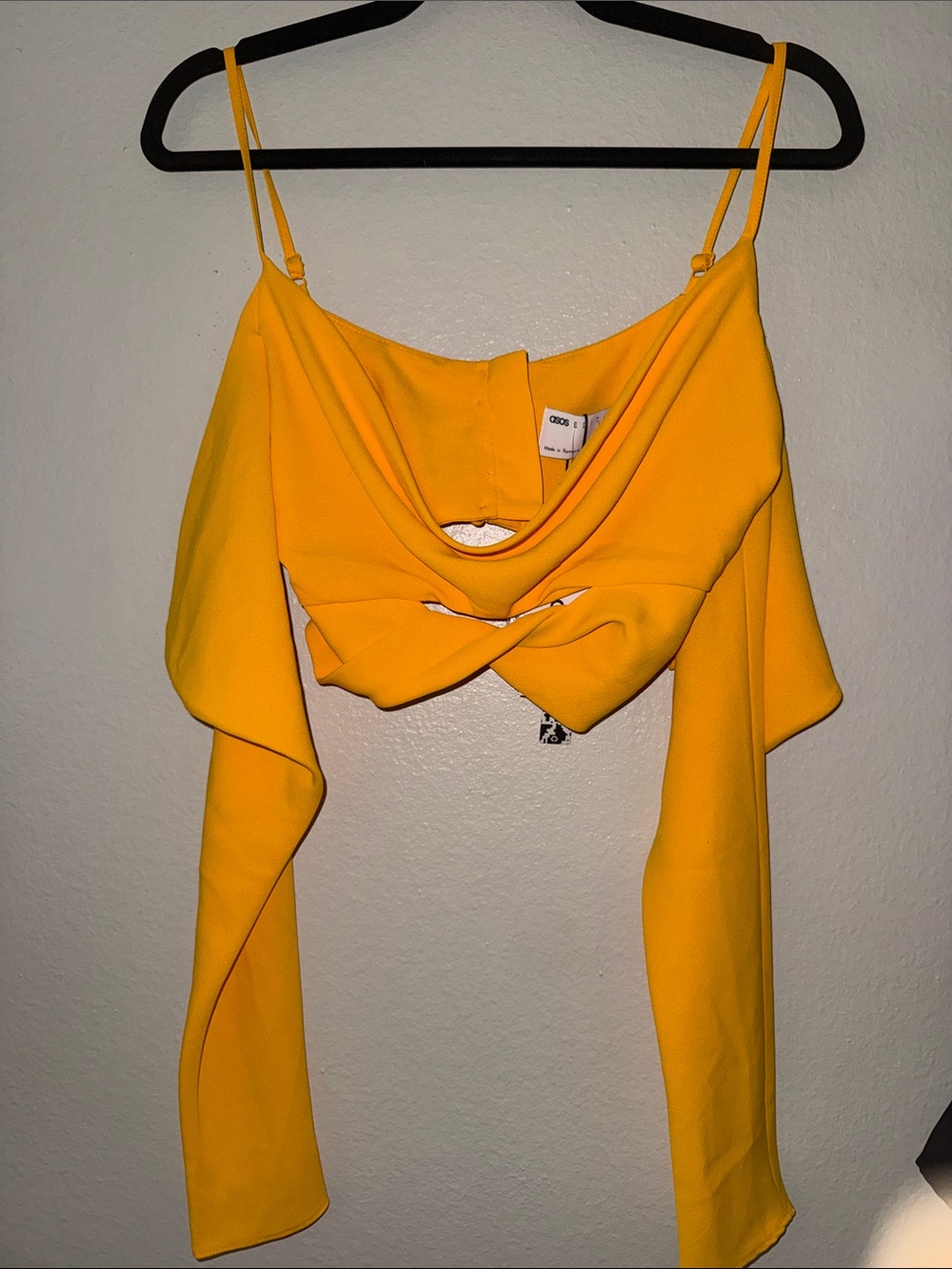 ASOS Yellow Draped Off-Shoulder Crop Top